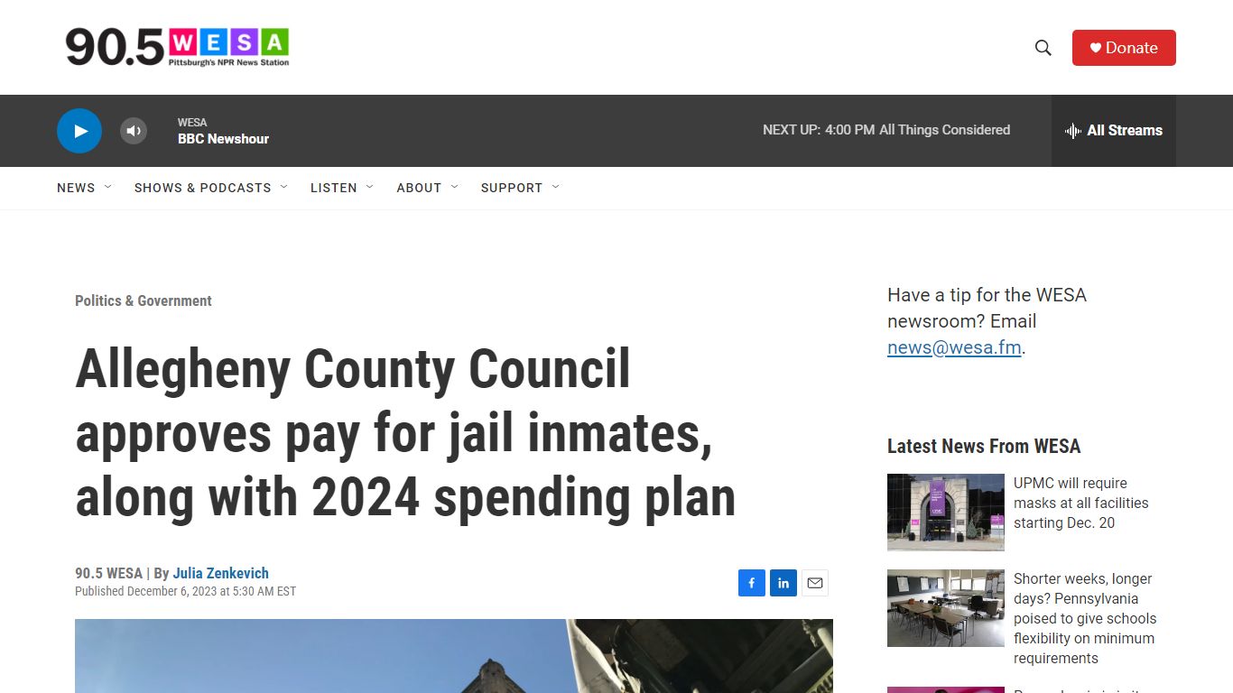 Allegheny County Council approves pay for jail inmates | 90.5 WESA